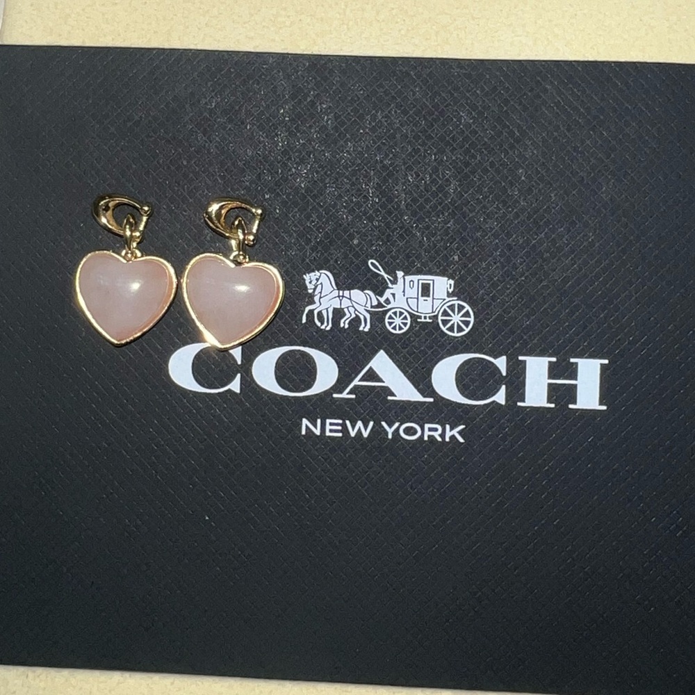 Coach Gold and Pink Heart Earrings - Picture 1 of 5
